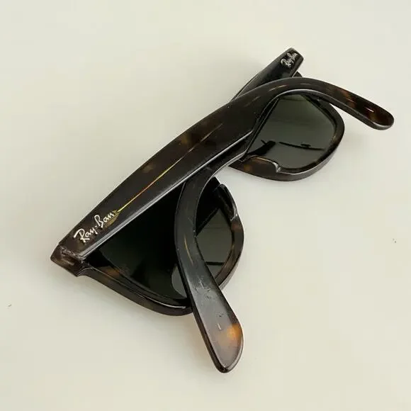Ray-Ban Sunglasses Wayfarer RB2140 902 Handmade in Italy G15 Tortoise SCRATCHED